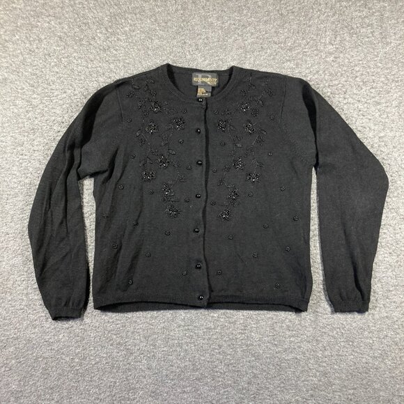 Vintage Requirements Beaded Cardigan Womens Petite Medium PM Black Chic - Picture 1 of 8